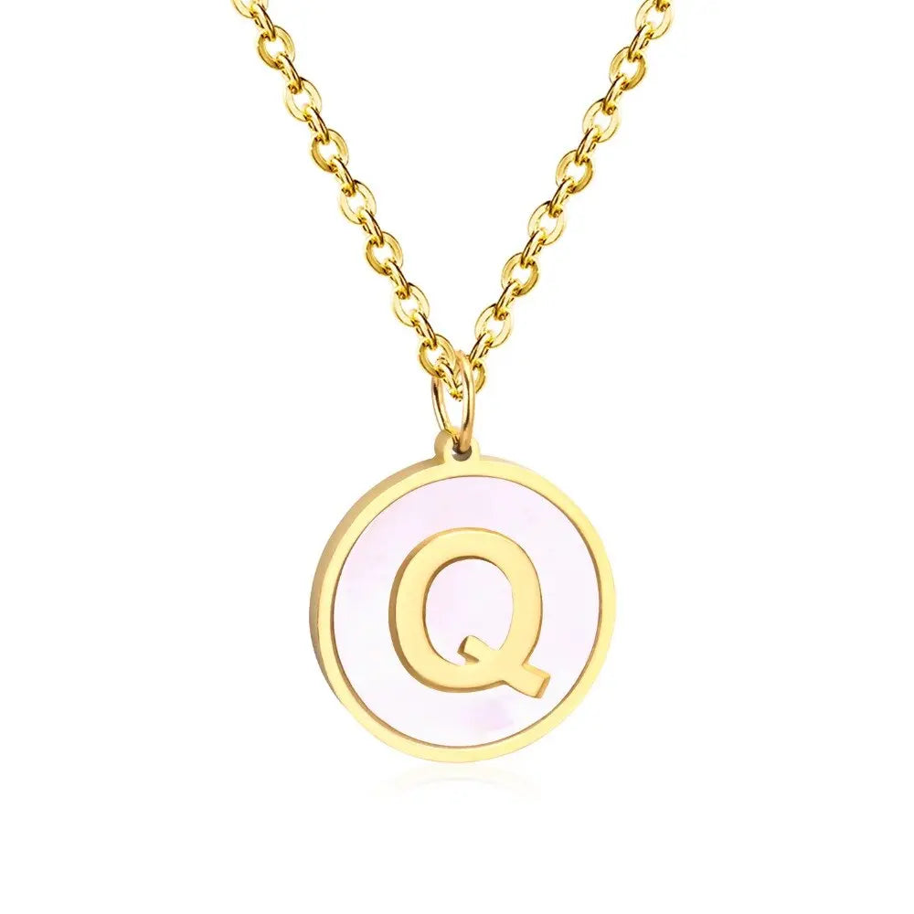 Stainless Steel Round Initial Pendant Necklace Gold Color 26 A-Z Letter Necklaces For Female Party Friend Wholesale asonjewelry